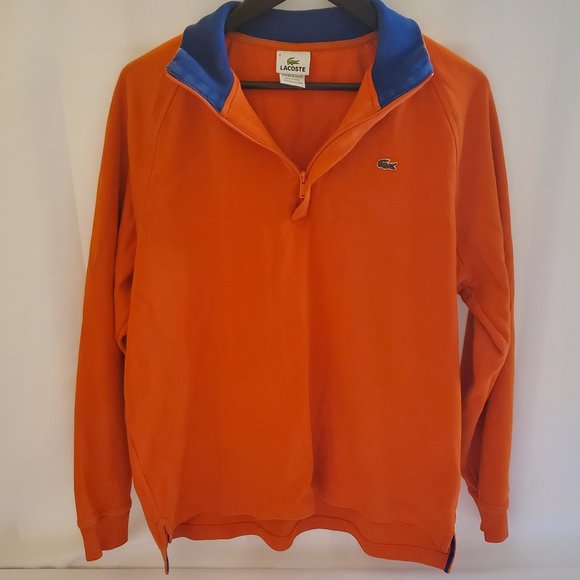 Lacoste Quarter-Zip Up with Vintage Collar Look Orange and Blue Size XL - Picture 1 of 15